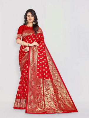 signagraph Woven Banarasi Pure Silk, Satin Saree(Red)