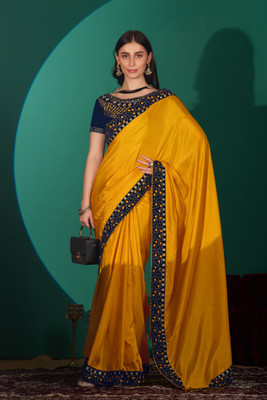Disha Fashion Solid/Plain Banarasi Art Silk, Silk Blend Saree(Yellow)
