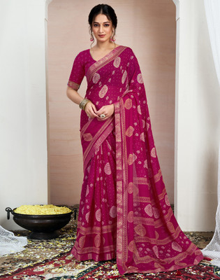 Samah Geometric Print, Printed, Embellished Bollywood Chiffon, Georgette Saree(Pink)
