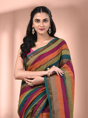 Royal Traditionn Solid/Plain Handloom Handloom Cotton Blend Saree(Multicolor)