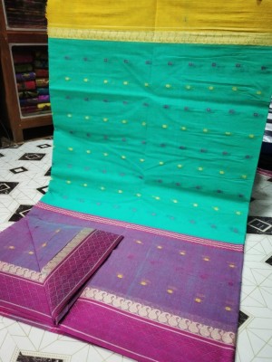 ONLINE HANDLOOM BAZAR Woven Handloom Cotton Blend Saree(Light Green)