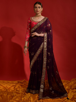 Sareemall Embellished Bollywood Georgette Saree(Maroon)