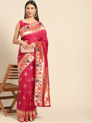 Sareemall Woven Banarasi Silk Blend Saree(Magenta)
