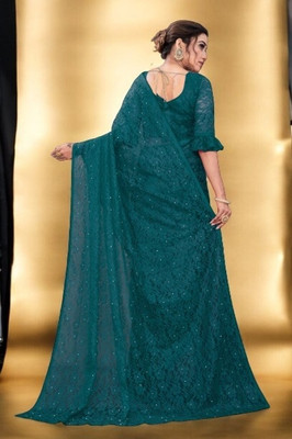 NEXA Self Design Bollywood Net Saree(Green)