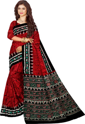 TRFASHIONHUB Printed Sambalpuri Cotton Blend Saree(Red)