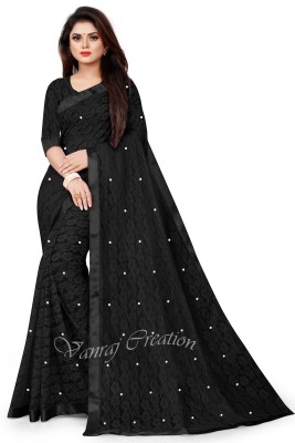 VANRAJ CREATION Self Design Bollywood Net Saree(Black)