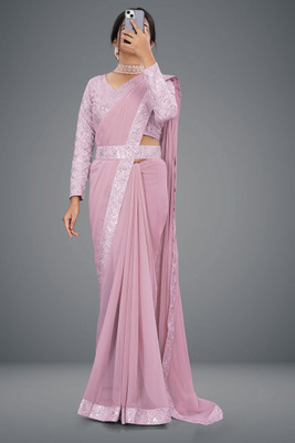 AVIRAT DESIGNER STUDIO Embroidered Bollywood Georgette, Chiffon Saree(Pink)