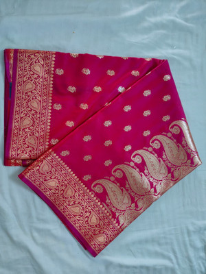 Sanskriti Digital Print, Woven, Graphic Print Banarasi Silk Blend Saree(Pink)