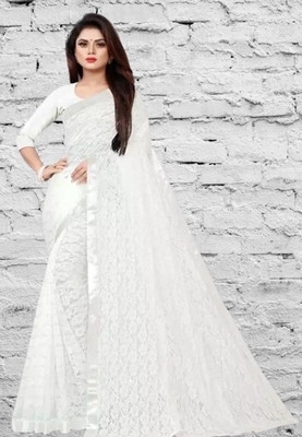 NEXA Self Design Bollywood Net Saree(White)