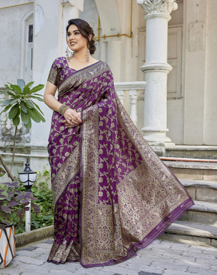 YASHIKA Self Design Banarasi Jacquard Saree(Purple)