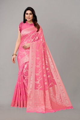 Madhur milan Printed Daily Wear Jacquard, Cotton Silk Saree(Pink)