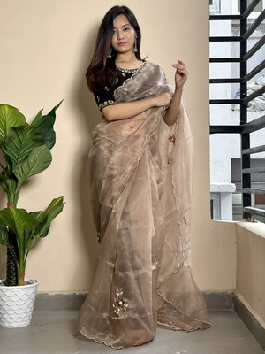 Tasrika Dyed Bollywood Organza Saree(Brown)