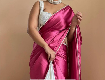 JAY BHAGATBAPA CREATION Solid/Plain Bollywood Satin Saree(Blue)