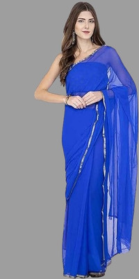 Swarne Solid/Plain Bollywood Chiffon Saree(Blue)