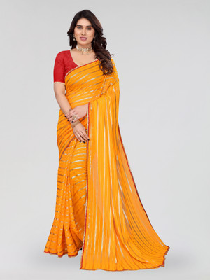 Prutha Fashions Striped Bollywood Georgette Saree(Yellow)