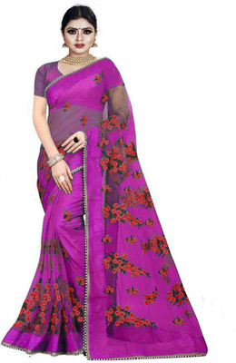 Bilvexy Embroidered Bollywood Net Saree(Purple)