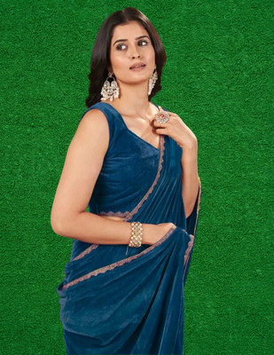 PRTRENDZ Woven Bollywood Jimmy choo, Pure Cotton Saree(Light Blue)