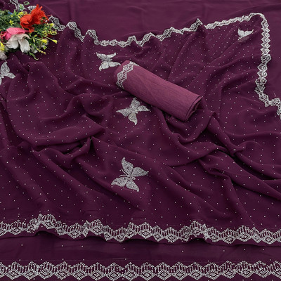 VEERAIVA Printed Bollywood Georgette Saree(Magenta)