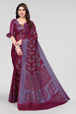 Winza Designer Printed, Geometric Print Daily Wear Chiffon, Brasso Saree(Magenta)