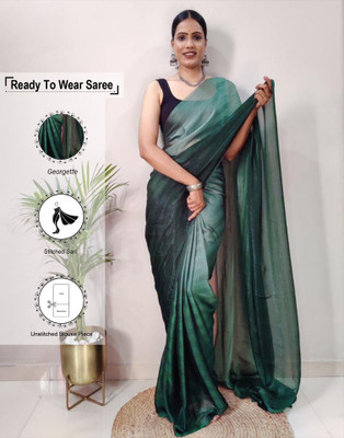 Samah Printed Bollywood Chiffon, Georgette Saree(Green, Black)