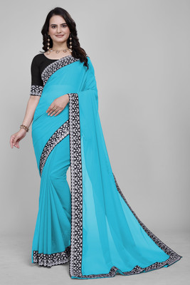 Om Sai Creation Solid/Plain Bollywood Georgette Saree(Light Blue)