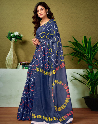 Samah Printed Sambalpuri Chanderi, Cotton Blend Saree(Blue)