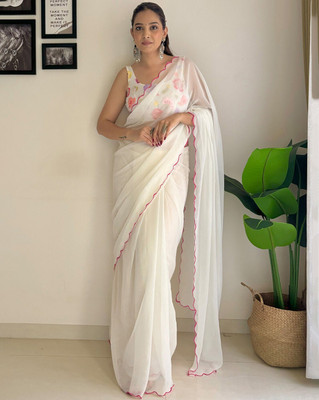 Tradivibe Solid/Plain Bollywood Art Silk Saree(White)
