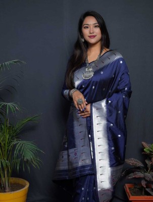 Fiesta Woven Kanjivaram Cotton Silk Saree(Dark Blue)