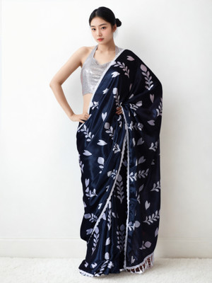 Pandadi Saree Printed Bollywood Silk Blend Saree(Dark Blue)
