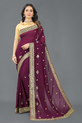 NFL NQUEEN Embellished Bollywood Georgette Saree(Purple)