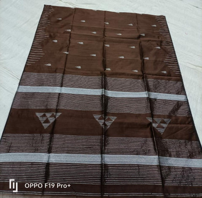 matri textile Woven, Temple Border Tant Cotton Silk Saree(Brown)