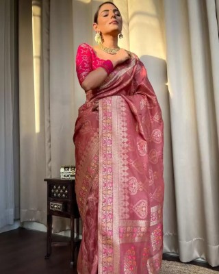 NENCY FASHION Woven Banarasi Pure Silk Saree(Pink)