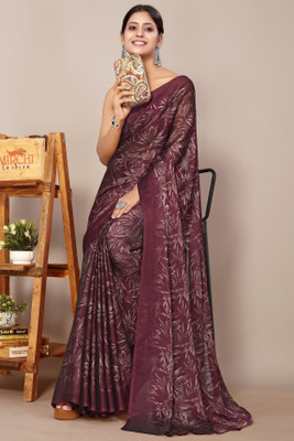 MIRCHI FASHION Printed Daily Wear Chiffon, Georgette Saree(Maroon, White)