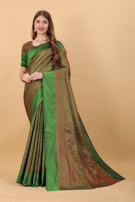 cosfic Printed Kanjivaram Silk Blend Saree(Light Green)