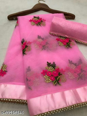 TANVI DESIGNER Embroidered Bollywood Net Saree(Multicolor)