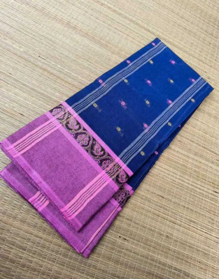 N HANDLOOM Solid/Plain Tant Pure Cotton Saree(Dark Blue, Pink)