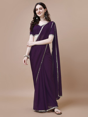 Rensa Solid/Plain, Self Design, Embellished Bollywood Georgette Saree(Purple)