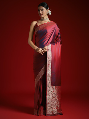 Tasrika Solid/Plain Banarasi Satin, Silk Blend Saree(Maroon)