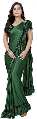 greva fashion Embellished Bollywood Chanderi Saree(Green)