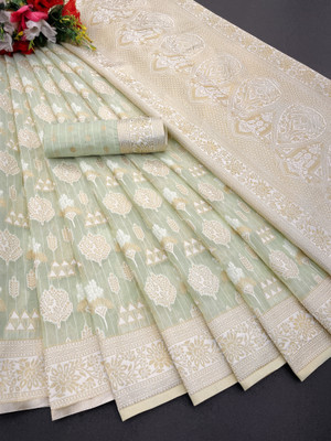 AAINA CREATION Woven, Printed Bollywood Tissue Saree(Light Green)