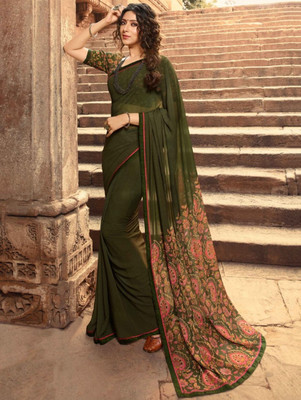 Hensi sarees shop Woven Paithani Georgette, Art Silk Saree(Green)