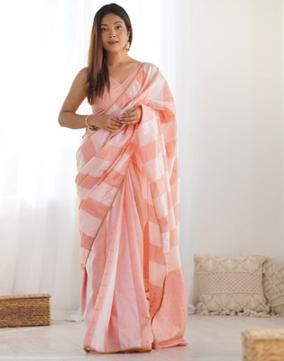 Satrani Woven, Embellished Bollywood Silk Blend Saree(White, Orange)