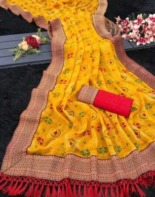 Laaksha Creation Self Design Bollywood Georgette Saree(Yellow, Brown)