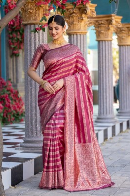 Bansari Textiles Embellished, Applique Kanjivaram Cotton Silk, Jacquard Saree(Pink)