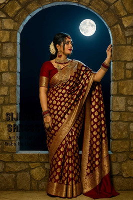 Sijileen Woven Banarasi Silk Blend Saree(Maroon)