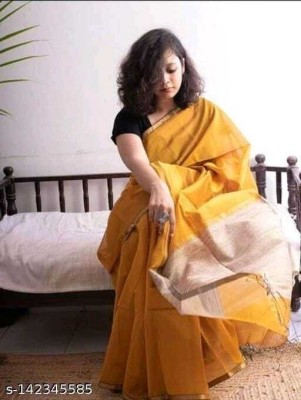 Moumitasaree Solid/Plain Tant Cotton Silk Saree(Yellow)