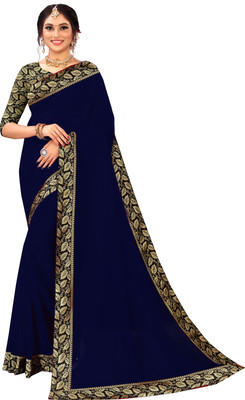LIMTD Solid/Plain Bollywood Georgette Saree(Dark Blue)