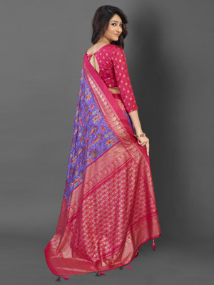 Divastri Printed Pochampally Cotton Blend Saree(Purple)