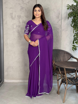 PATTARI Solid/Plain Bollywood Georgette Saree(Purple)
