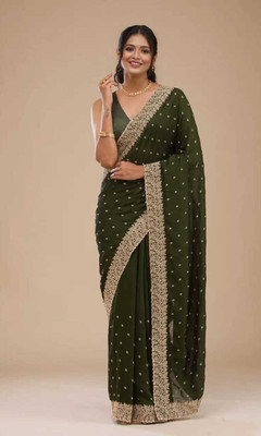 ShreeVastra Embroidered Bollywood Silk Blend Saree(Green)